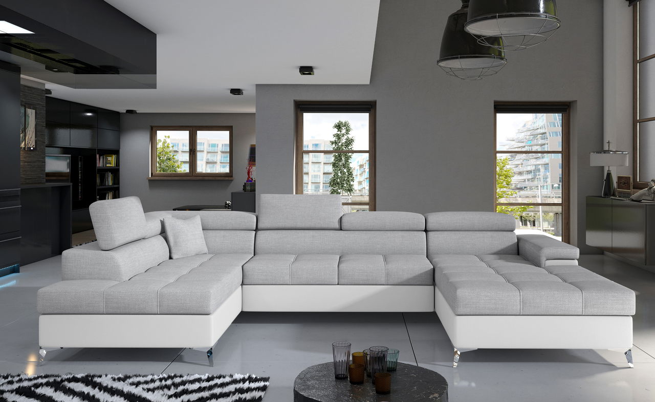 Coltar extensibil stanga 5 locuri ELTAP, Edr-26, Eduardo, 337x205x88 cm, lemn/poliester, gri deschis/alb