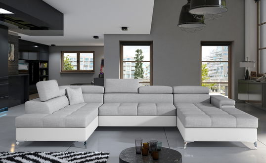 Coltar extensibil stanga 5 locuri ELTAP, Edr-26, Eduardo, 337x205x88 cm, lemn/poliester, gri deschis/alb