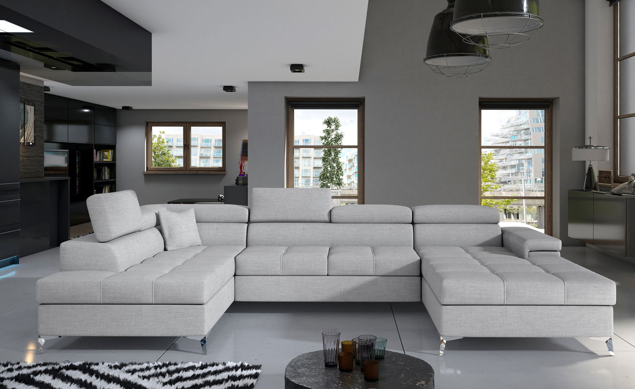 Coltar extensibil stanga 5 locuri ELTAP, Edr-27, Eduardo, 337x205x88 cm, lemn/poliester, gri deschis