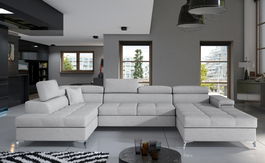 Coltar extensibil stanga 5 locuri ELTAP, Edr-27, Eduardo, 337x205x88 cm, lemn/poliester, gri deschis