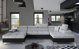 Coltar extensibil dreapta 5 locuri ELTAP, Edr-30, Eduardo, 337x205x88 cm, lemn/poliester, gri/negru