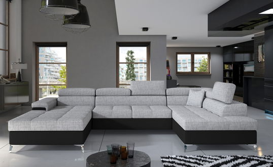 Coltar extensibil dreapta 5 locuri ELTAP, Edr-30, Eduardo, 337x205x88 cm, lemn/poliester, gri/negru