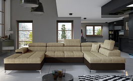 Coltar extensibil dreapta 5 locuri ELTAP, Edr-32, Eduardo, 337x205x88 cm, lemn/poliester, bej/maro inchis