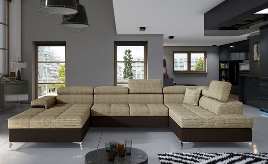 Coltar extensibil dreapta 5 locuri ELTAP, Edr-32, Eduardo, 337x205x88 cm, lemn/poliester, bej/maro inchis