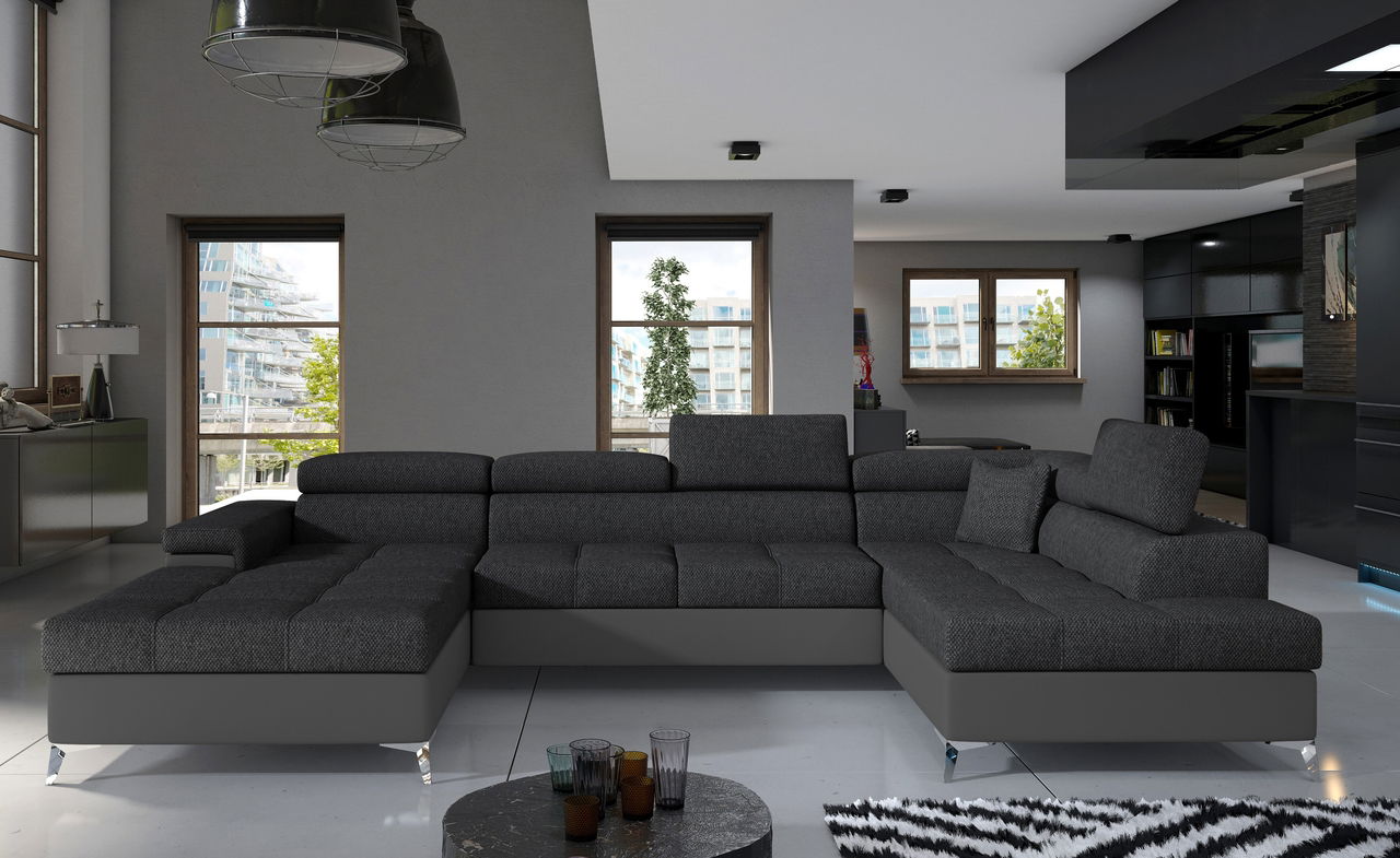 Coltar extensibil dreapta 5 locuri ELTAP, Edr-33, Eduardo, 337x205x88 cm, lemn/poliester, gri inchis/gri