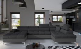 Coltar extensibil dreapta 5 locuri ELTAP, Edr-33, Eduardo, 337x205x88 cm, lemn/poliester, gri inchis/gri