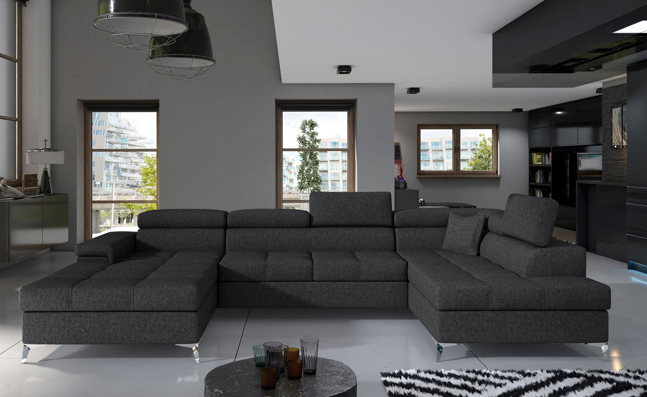 Coltar extensibil dreapta 5 locuri ELTAP, Edr-34, Eduardo, 337x205x88 cm, lemn/poliester, gri inchis