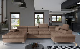 Coltar extensibil dreapta 5 locuri ELTAP, Edr-36, Eduardo, 337x205x88 cm, lemn/poliester, maro deschis