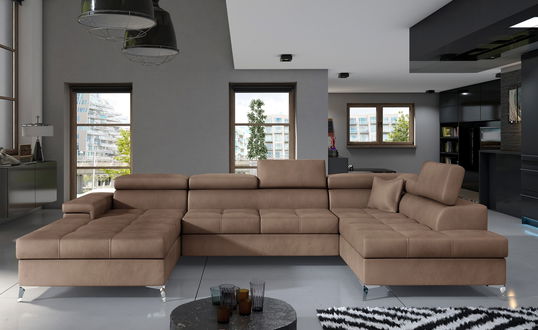 Coltar extensibil dreapta 5 locuri ELTAP, Edr-36, Eduardo, 337x205x88 cm, lemn/poliester, maro deschis