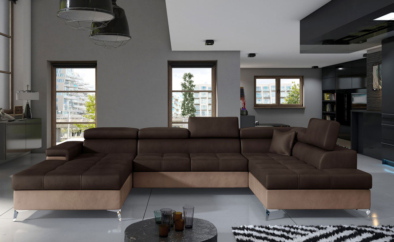 Coltar extensibil dreapta 5 locuri ELTAP, Edr-37, Eduardo, 337x205x88 cm, lemn/poliester, maro inchis/maro deschis