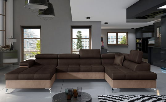 Coltar extensibil dreapta 5 locuri ELTAP, Edr-37, Eduardo, 337x205x88 cm, lemn/poliester, maro inchis/maro deschis