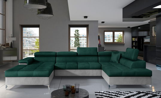 Coltar extensibil dreapta 5 locuri ELTAP, Edr-39, Eduardo, 337x205x88 cm, lemn/poliester, verde inchis/gri
