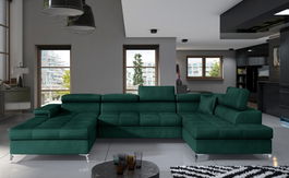 Coltar extensibil dreapta 5 locuri ELTAP, Edr-40, Eduardo, 337x205x88 cm, lemn/poliester, verde inchis