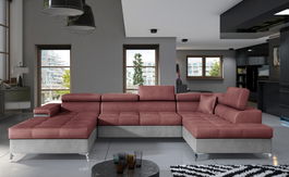 Coltar extensibil dreapta 5 locuri ELTAP, Edr-41, Eduardo, 337x205x88 cm, lemn/poliester, roz inchis/gri