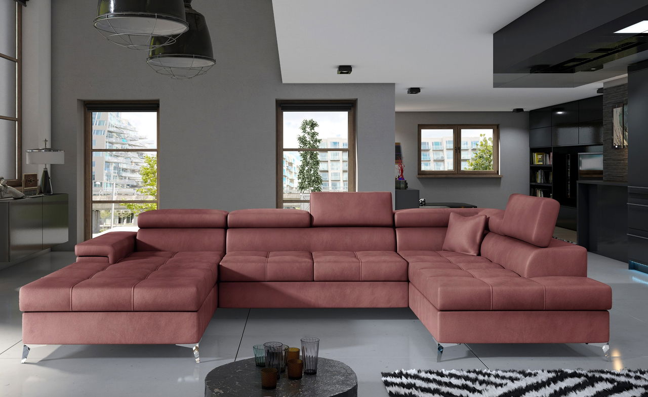 Coltar extensibil dreapta 5 locuri ELTAP, Edr-42, Eduardo, 337x205x88 cm, lemn/poliester, roz inchis