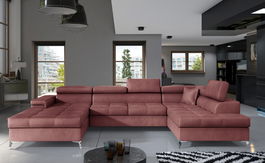 Coltar extensibil dreapta 5 locuri ELTAP, Edr-42, Eduardo, 337x205x88 cm, lemn/poliester, roz inchis