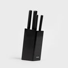 Set 5 cutite + suport Masterset, Homla, lemn/inox, negru