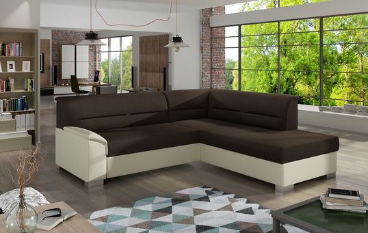 Coltar extensibil dreapta 4 locuri ELTAP, BR01, Bergen, 247x214x83 cm, lemn/poliester, maro inchis/bej