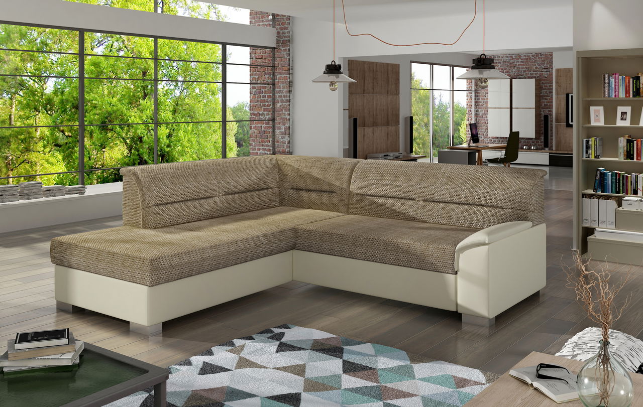 Coltar extensibil stanga 4 locuri ELTAP, BR07, Bergen, 247x214x83 cm, lemn/poliester, bej inchis/bej deschis