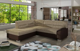 Coltar extensibil stanga 4 locuri ELTAP, BR08, Bergen, 247x214x83 cm, lemn/poliester, bej/maro inchis
