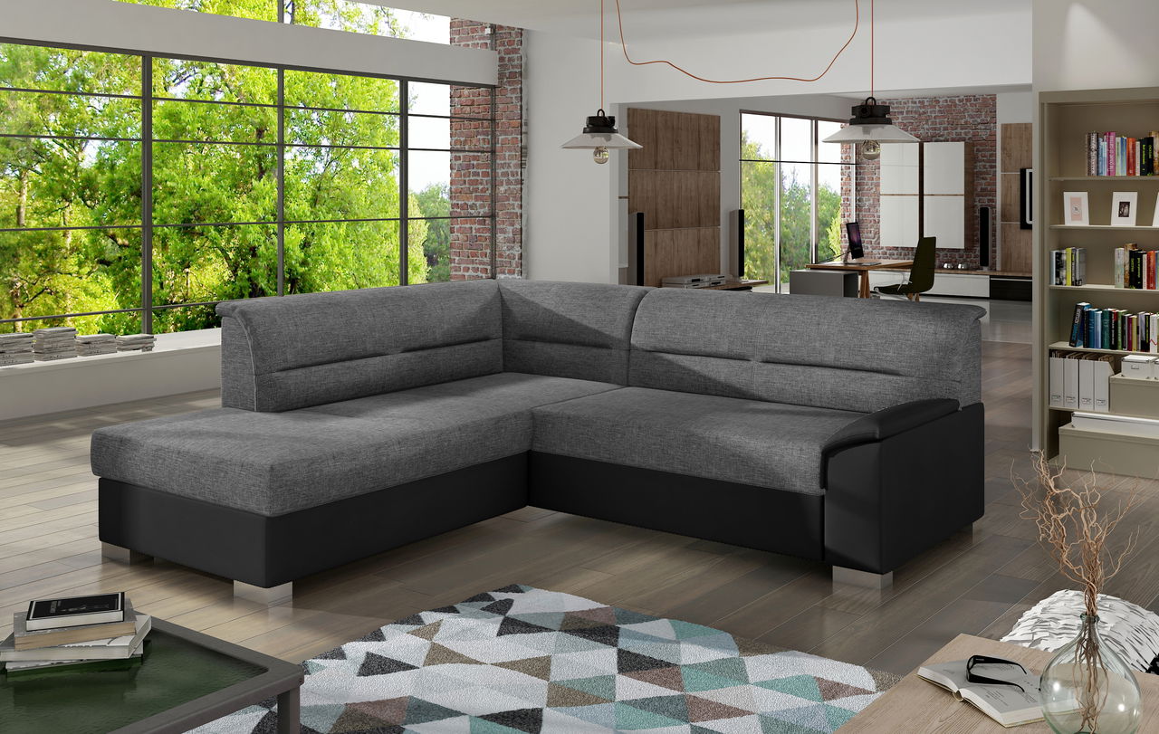 Coltar extensibil stanga 4 locuri ELTAP, BR11, Bergen, 247x214x83 cm, lemn/poliester, gri inchis/negru
