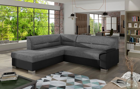 Coltar extensibil stanga 4 locuri ELTAP, BR11, Bergen, 247x214x83 cm, lemn/poliester, gri inchis/negru