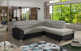 Coltar extensibil dreapta 4 locuri ELTAP, BR12, Bergen, 247x214x83 cm, lemn/poliester, gri deschis/negru