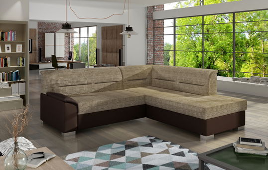 Coltar extensibil dreapta 4 locuri ELTAP, BR15, Bergen, 247x214x83 cm, lemn/poliester, bej/maro inchis