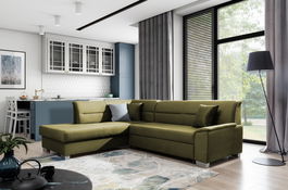 Coltar extensibil stanga 4 locuri ELTAP, BR40, Bergen, 247x214x83 cm, lemn/poliester, verde olive