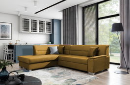 Coltar extensibil stanga 4 locuri ELTAP, BR42, Bergen, 247x214x83 cm, lemn/poliester, mustar