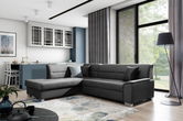 Coltar extensibil stanga 4 locuri ELTAP, BR56, Bergen, 247x214x83 cm, lemn/poliester, gri inchis