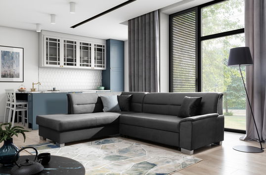 Coltar extensibil stanga 4 locuri ELTAP, BR56, Bergen, 247x214x83 cm, lemn/poliester, gri inchis