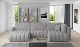 Coltar extensibil stanga 6 locuri ELTAP, LT-03NU, Bonito, 350x175x92 cm, lemn/poliester, gri deschis