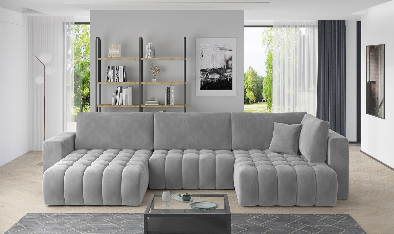 Coltar extensibil stanga 6 locuri ELTAP, LT-04SO, Bonito, 350x175x92 cm, lemn/poliester, gri deschis