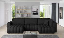 Coltar extensibil stanga 6 locuri ELTAP, LT-11SOF, Bonito, 350x175x92 cm, lemn/poliester, negru