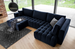 Coltar extensibil stanga 6 locuri ELTAP, LT-40LO, Bonito, 350x175x92 cm, lemn/poliester, albastru inchis