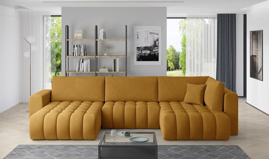 Coltar extensibil stanga 6 locuri ELTAP, LT-45NU, Bonito, 350x175x92 cm, lemn/poliester, mustar