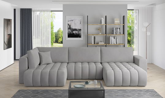 Coltar extensibil dreapta 6 locuri ELTAP, RT-03NU, Bonito, 350x175x92 cm, lemn/poliester, gri deschis