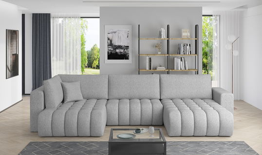 Coltar extensibil dreapta 6 locuri ELTAP, RT-04BO, Bonito, 350x175x92 cm, lemn/poliester, gri deschis