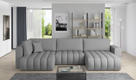 Coltar extensibil dreapta 6 locuri ELTAP, RT-04FL, Bonito, 350x175x92 cm, lemn/poliester, gri deschis
