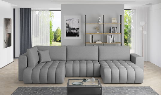 Coltar extensibil dreapta 6 locuri ELTAP, RT-04FL, Bonito, 350x175x92 cm, lemn/poliester, gri deschis