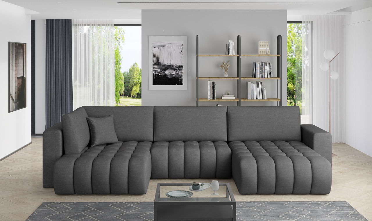 Coltar extensibil dreapta 6 locuri ELTAP, RT-05FL, Bonito, 350x175x92 cm, lemn/poliester, gri inchis