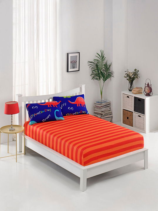Set de pat pentru o persoana (cearceaf cu elastic si perna) 2 piese, Dinazorus - Blue, EnLora Home, 65% bumbac/35% poliester