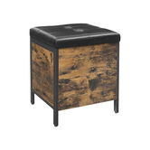 Taburet cu spatiu pentru depozitare, Vasagle, Industrial Style, 40x40x50 cm, PAL/piele ecologica, maro/negru