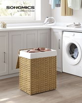 Cos de rufe, Songmics, 46x33x60 cm, 90 L, ratan sintetic/fier/bumbac, maro