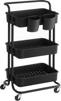 Carucior pentru depozitare, Songmics, 41.6x33.5x86.3 cm, otel/plastic, negru