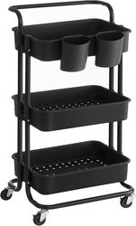 Carucior pentru depozitare, Songmics, 41.6x33.5x86.3 cm, otel/plastic, negru
