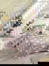 Set cuvertura Single 160x220 cm, 2 piese, Herz - Dusty Rose, Eponj Home, 65% bumbac/35% poliester