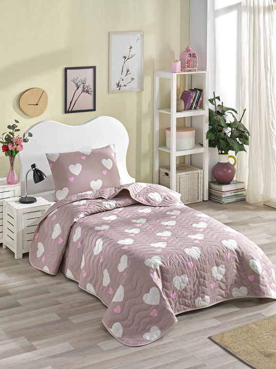 Set cuvertura Single 160x220 cm, 2 piese, Herz - Dusty Rose, Eponj Home, 65% bumbac/35% poliester