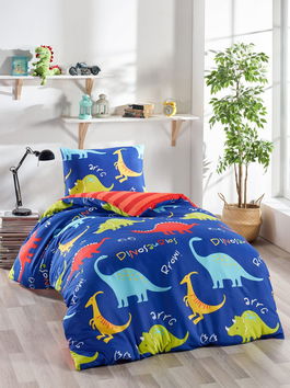 Lenjerie de pat pentru o persoana 2 piese, Dinazorus, EnLora Home, 65% bumbac/35% poliester